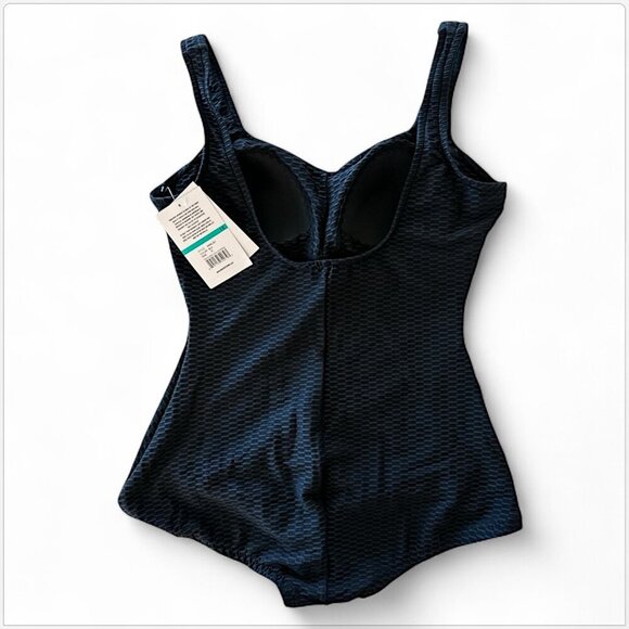 Maxine of Hollywood Black Textured Spa Shirred Front One Piece Swimsuit NWT 16 - Picture 4 of 5